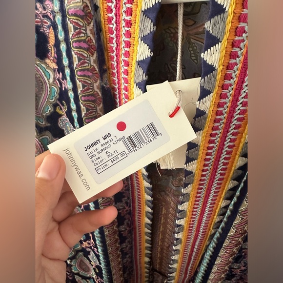 NWT Johnny Was omo burnout Velvet Paisley Tasseled Kimono Boho Chic - Picture 2 of 5